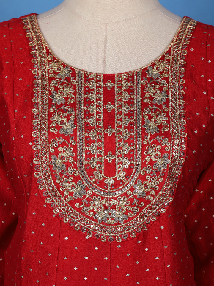 Red Floral Embroidered Georgette Salwar Suit - Diadem