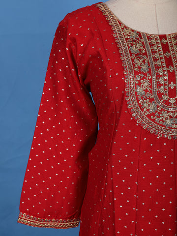 Red Floral Embroidered Georgette Salwar Suit - Diadem