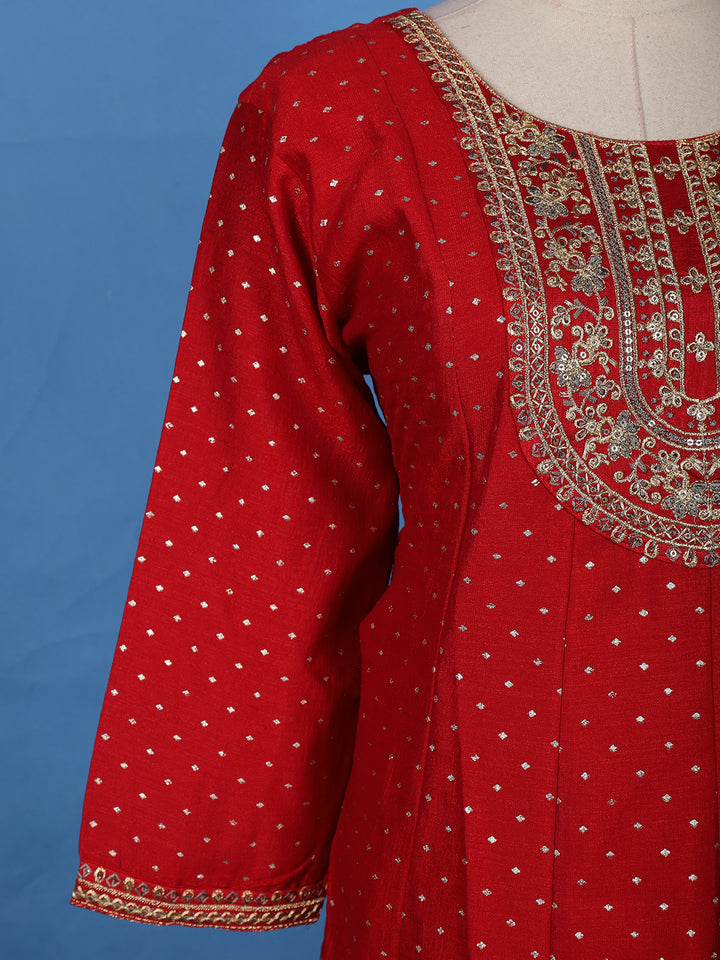 Red Floral Embroidered Georgette Salwar Suit - Diadem