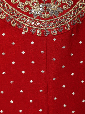Red Floral Embroidered Georgette Salwar Suit - Diadem