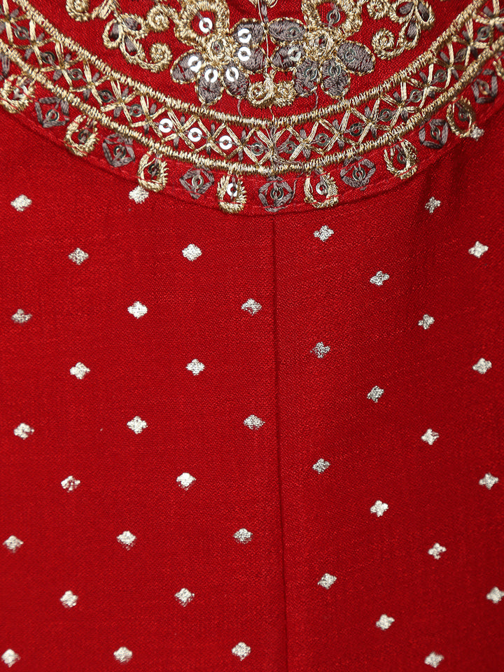 Red Floral Embroidered Georgette Salwar Suit - Diadem