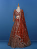 Red Floral Embroidered Net Lehenga for Brides - Diadem