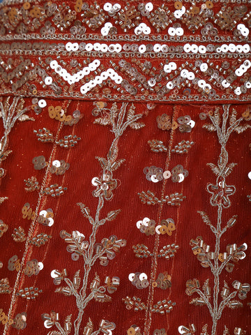 Red Floral Embroidered Net Lehenga for Brides - Diadem