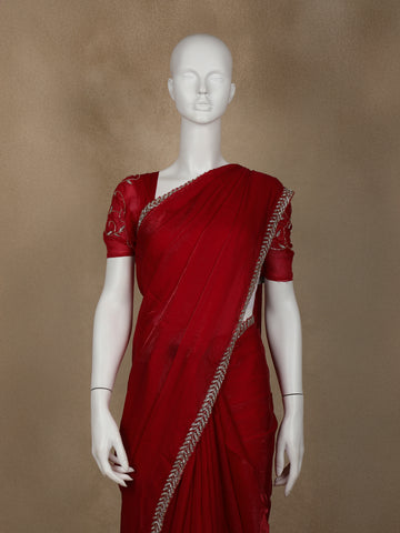 Red Floral Embroidered Organza Designer Saree - Diadem