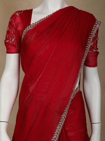 Red Floral Embroidered Organza Designer Saree - Diadem