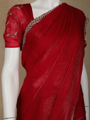 Red Floral Embroidered Organza Designer Saree - Diadem