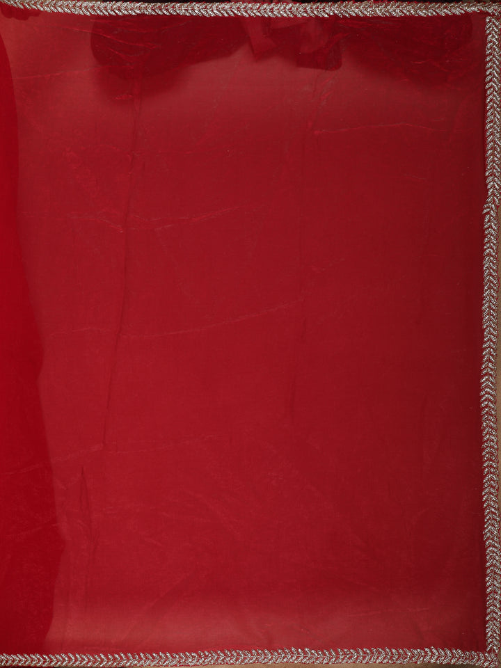 Red Floral Embroidered Organza Designer Saree - Diadem