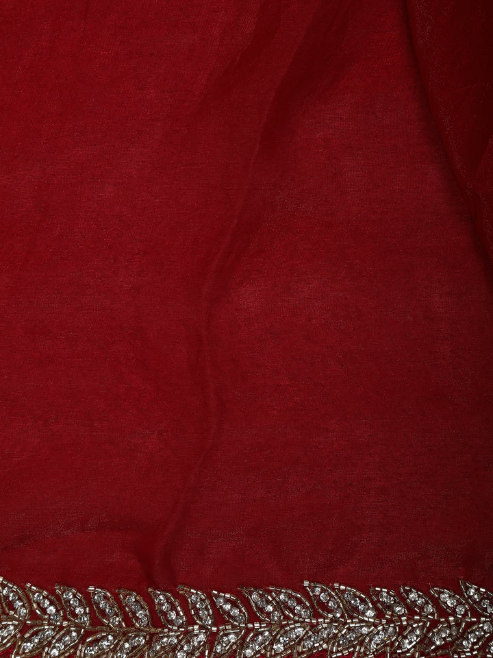 Red Floral Embroidered Organza Designer Saree - Diadem