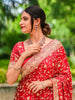 Red Floral Embroidered Satin Bridal Designer Saree - Diadem