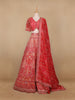 Red Floral Embroidered Semi Silk Lehenga for Brides - Diadem