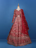 Red Floral Embroidered Semi Silk Lehenga for Bridesmaids - Diadem