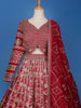 Red Floral Embroidered Semi Silk Lehenga for Bridesmaids - Diadem