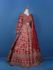 Red Floral Embroidered Semi Silk Lehenga for Bridesmaids - Diadem