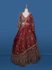Red Floral Embroidery Bridal Net Lehenga