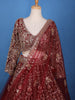 Red Floral Embroidery Bridal Net Lehenga