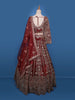Red Floral Embroidery Bridal Net Lehenga