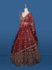 Red Floral Embroidery Bridal Net Lehenga