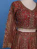Red Floral Embroidery Bridal Net Lehenga