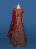 Red Floral Embroidery Bridal Net Lehenga
