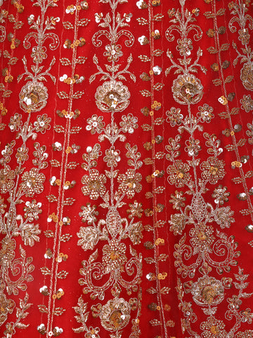 Red Floral Embroidery Net Bridal Gown - Diadem