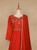 Red Floral Embroidery Semi Silk Gown