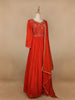 Red Floral Embroidery Semi Silk Gown