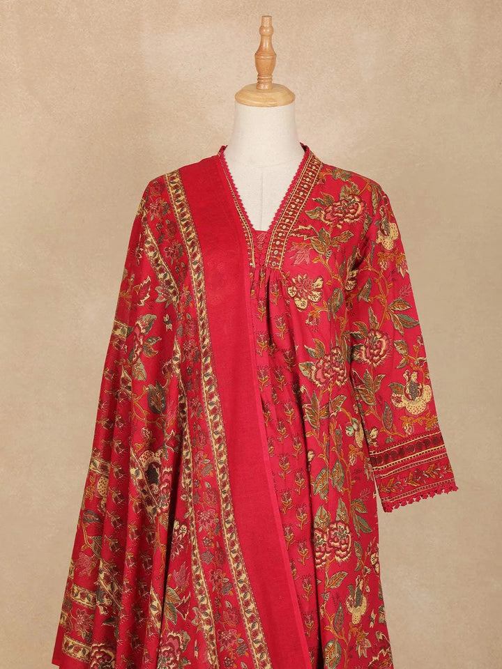 Red Floral Printed Cotton Salwar Suit - Diadem