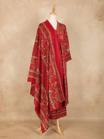 Red Floral Printed Cotton Salwar Suit - Diadem