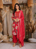 Red Floral Printed Cotton Salwar Suit with Embroidered Yoke and Dupatta