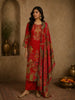 Red Floral Printed and Beads Embroidered Design Synthetic Straight Cut Salwar Suit with Dupatta