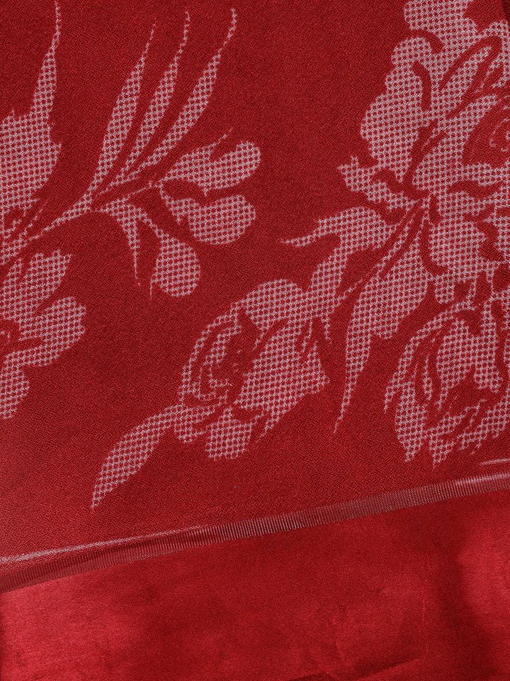 Red Floral Prints Fancy Georgette Saree - Diadem