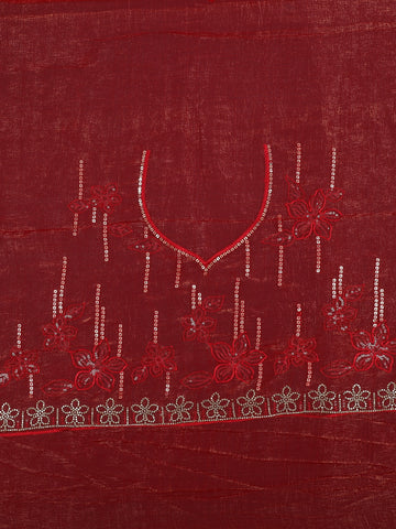 Red Floral Sequin Embroidered Chiffon Saree - Diadem