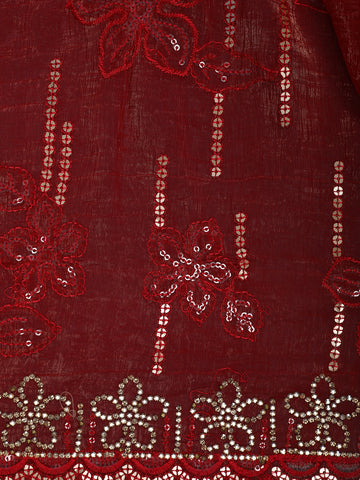 Red Floral Sequin Embroidered Chiffon Saree - Diadem