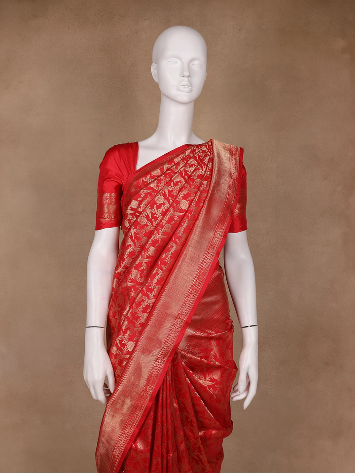 Red Floral Woven Banarasi Silk Saree - Diadem