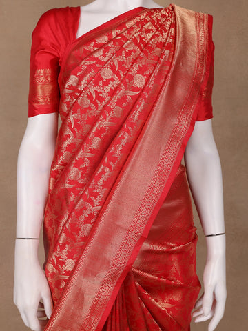 Red Floral Woven Banarasi Silk Saree - Diadem