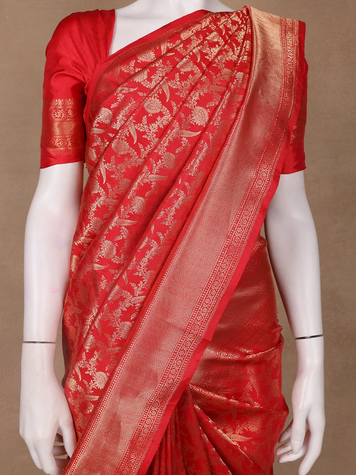 Red Floral Woven Banarasi Silk Saree - Diadem