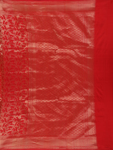 Red Floral Woven Banarasi Silk Saree - Diadem