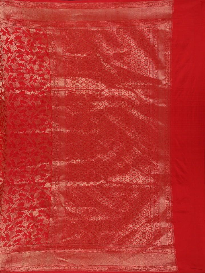 Red Floral Woven Banarasi Silk Saree - Diadem