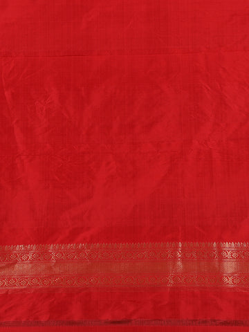 Red Floral Woven Banarasi Silk Saree - Diadem
