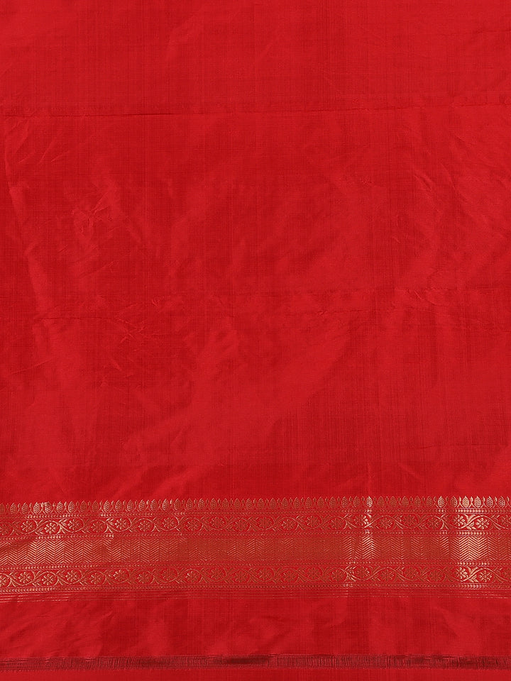 Red Floral Woven Banarasi Silk Saree - Diadem