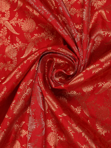 Red Floral Woven Banarasi Silk Saree - Diadem