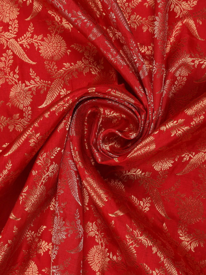 Red Floral Woven Banarasi Silk Saree - Diadem