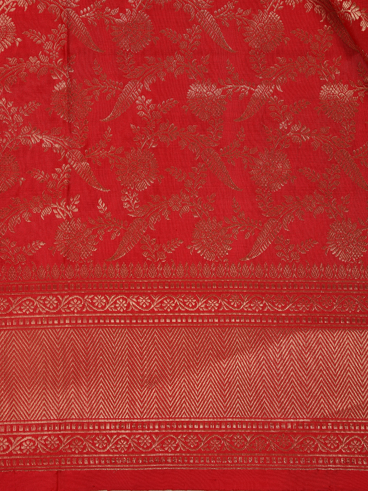 Red Floral Woven Banarasi Silk Saree - Diadem