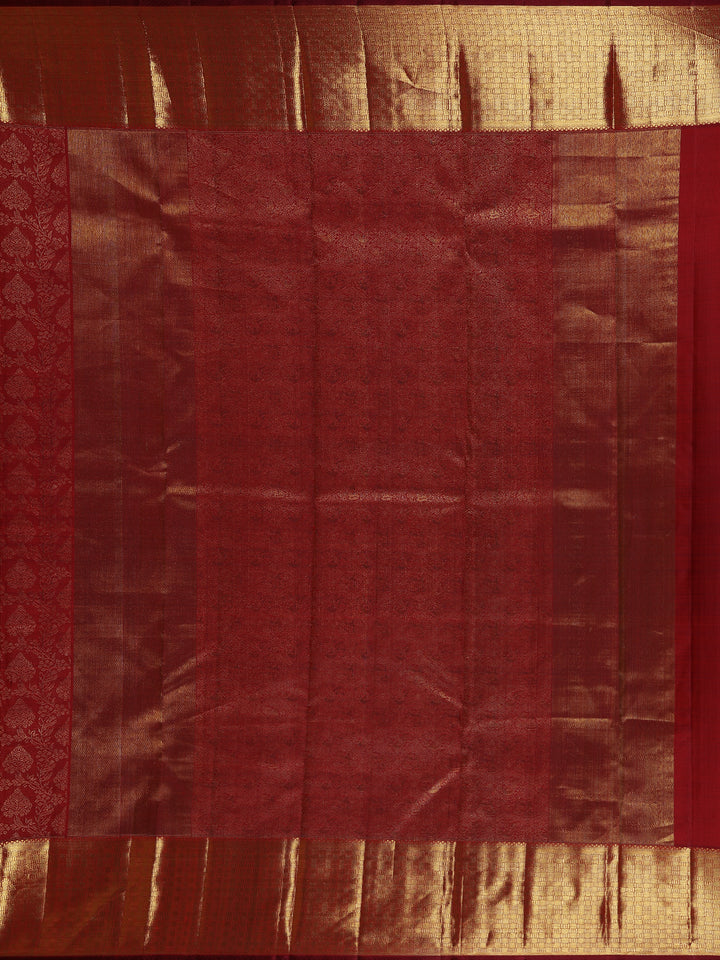 Red Floral Woven Pure Kanchipuram Silk Saree - Diadem