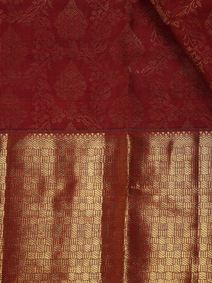 Red Floral Woven Pure Kanchipuram Silk Saree - Diadem
