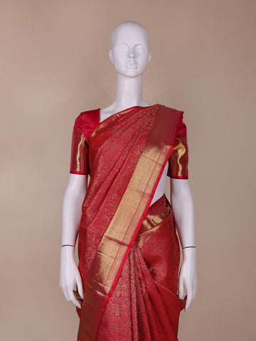 Red Floral Woven Pure Kanchipuram Silk Saree - Diadem