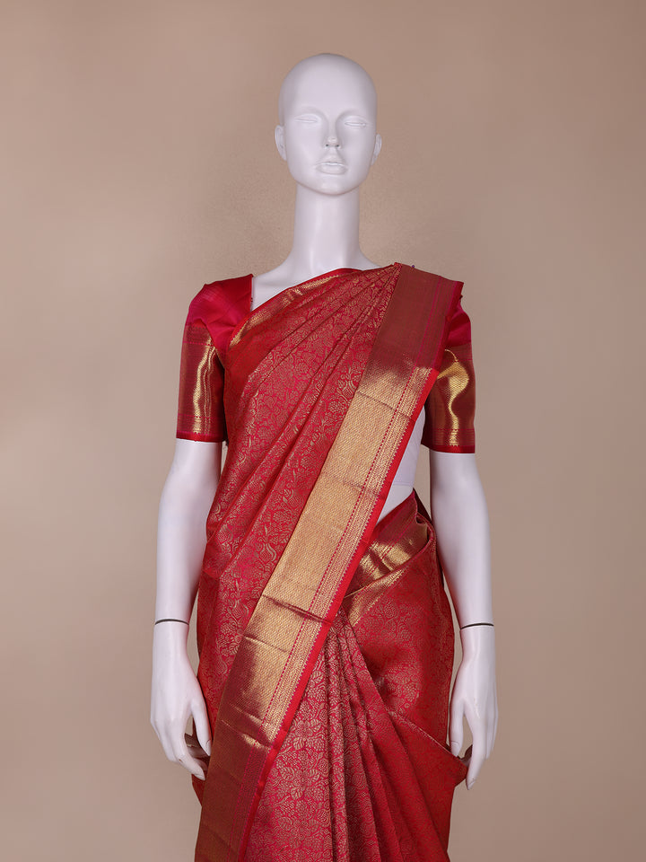Red Floral Woven Pure Kanchipuram Silk Saree - Diadem