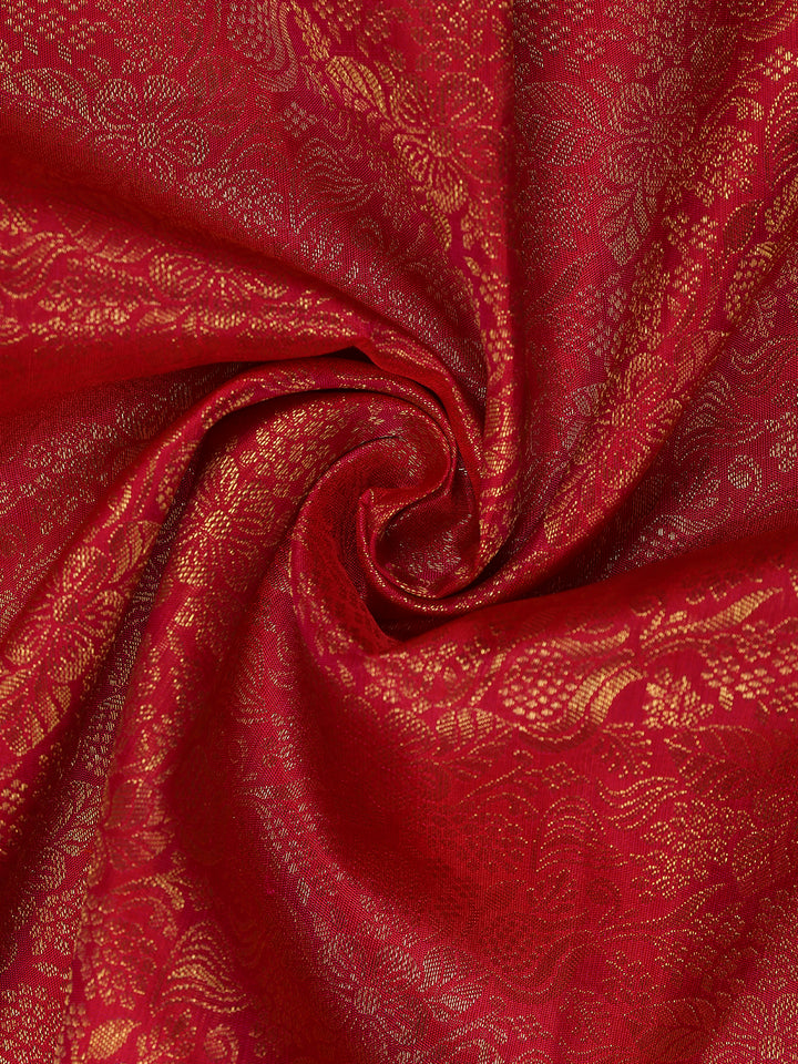 Red Floral Woven Pure Kanchipuram Silk Saree - Diadem