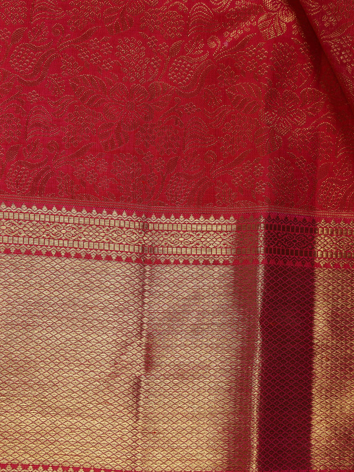 Red Floral Woven Pure Kanchipuram Silk Saree - Diadem