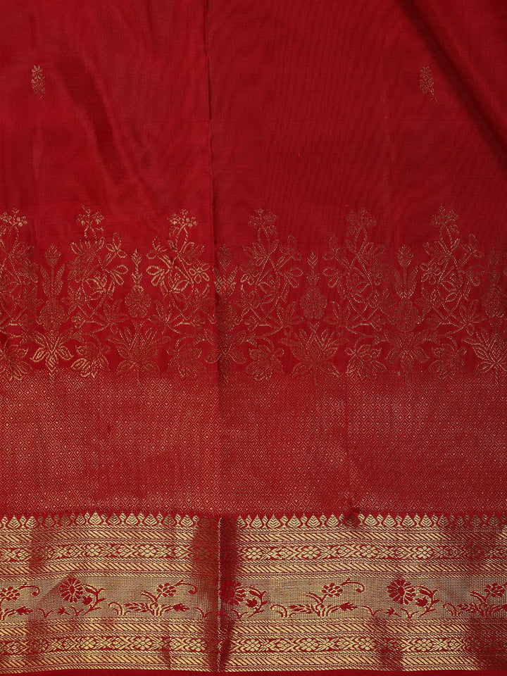 Red Floral Woven Pure Kanchipuram Silk Saree - Diadem